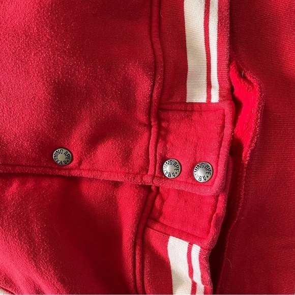 BAPE sz XS Baby Milo Red Baseball Jacket White Sleeves Fleece Bathing Ape Japan - Picture 10 of 11